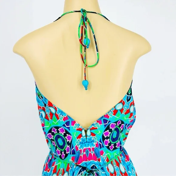 Shahida Parides Convertible Blue Multi Printed Silk Maxi Dress Eclectic One Size - Picture 7 of 10